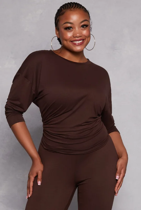 Plus Size Solid Crew Neck Long Sleeve Top