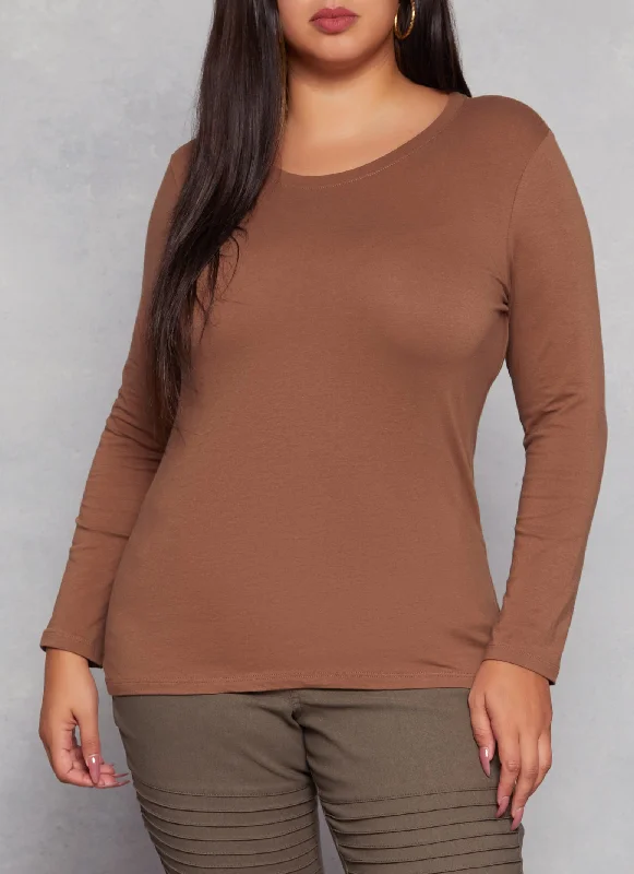 Plus Size Ambiance Long Sleeve Basic T Shirt