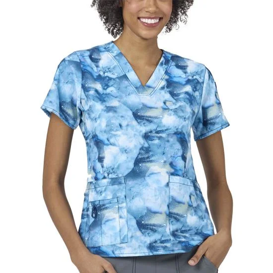 Carhartt Women's Printed V-Neck Scrub Top_Indigo Flow