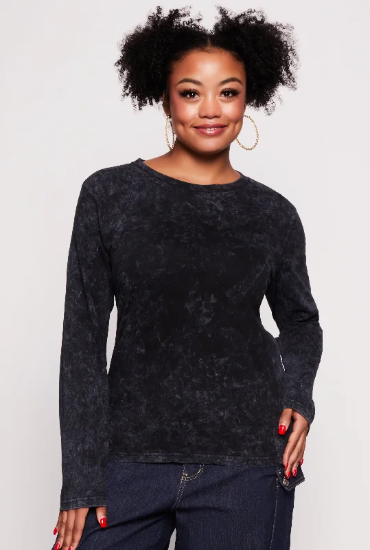 Plus Size Basic Crew Neck Long Sleeve Top