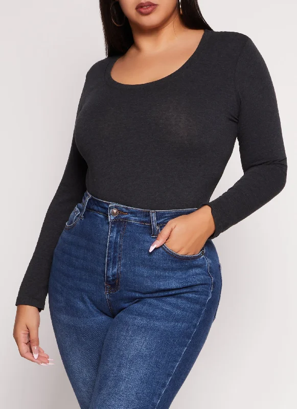 Plus Size Basic Scoop Neck Long Sleeve T Shirt