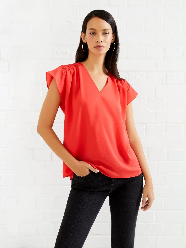 Crepe Light Smocked Shoulder V-Neck Top