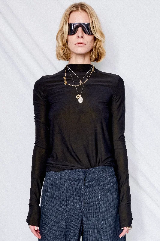 Black Overdyed Jersey Long Sleeve Mockneck