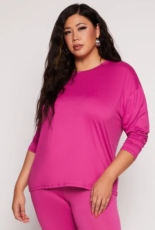 Plus Size Solid Crew Neck Long Sleeve Top