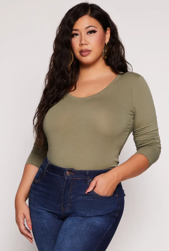 Plus Size Basic Scoop Neck Long Sleeve T Shirt