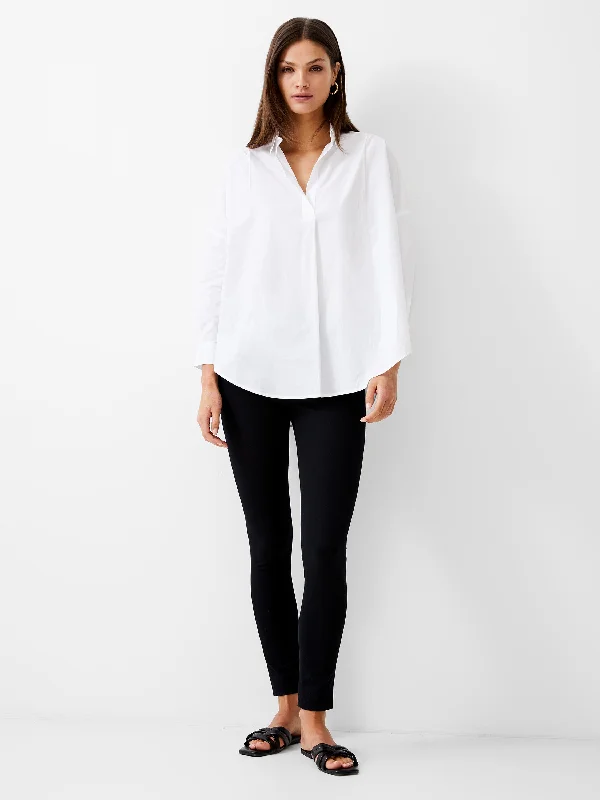 Long Sleeve Vee Collar Poplin Popover Shirt