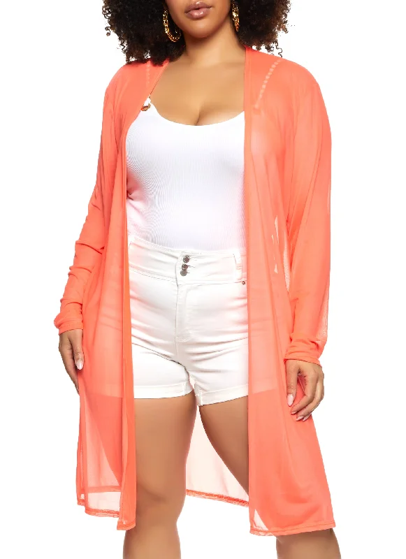 Plus Size Mesh Long Sleeve Duster