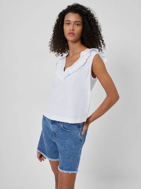 Perinne Organic V Neck Ruffle Top