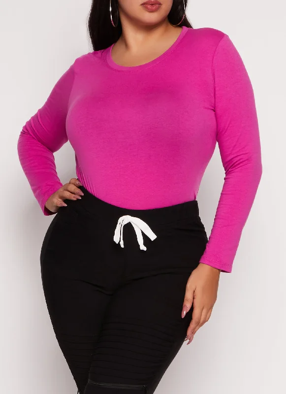 Plus Size Ambiance Long Sleeve Basic T Shirt