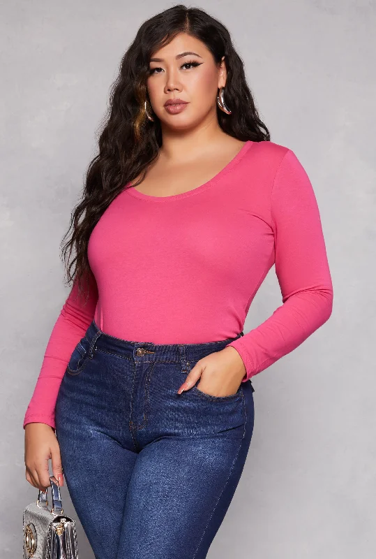 Plus Size Basic Scoop Neck Long Sleeve T Shirt