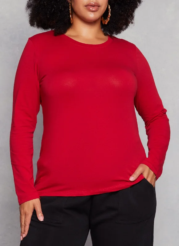 Plus Size Ambiance Long Sleeve Basic T Shirt