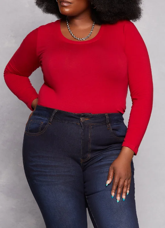 Plus Size Basic Scoop Neck Long Sleeve T Shirt