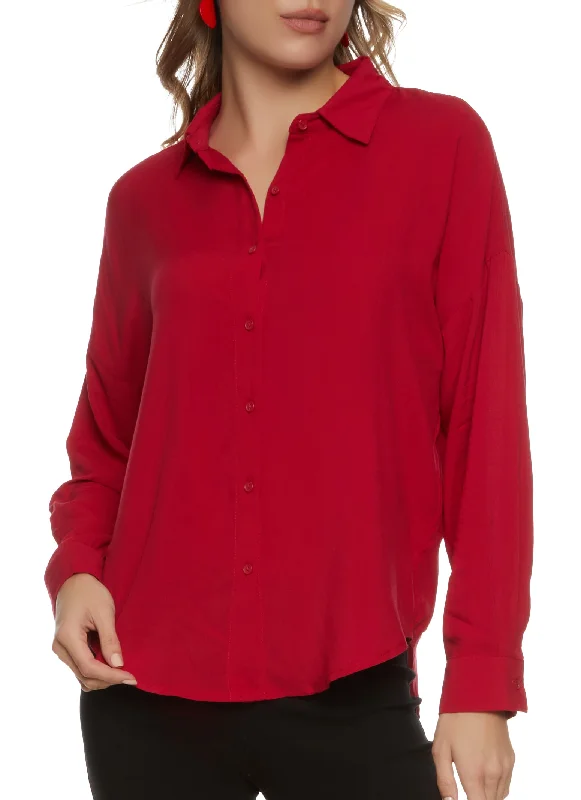 Solid Long Sleeve Button Front Shirt