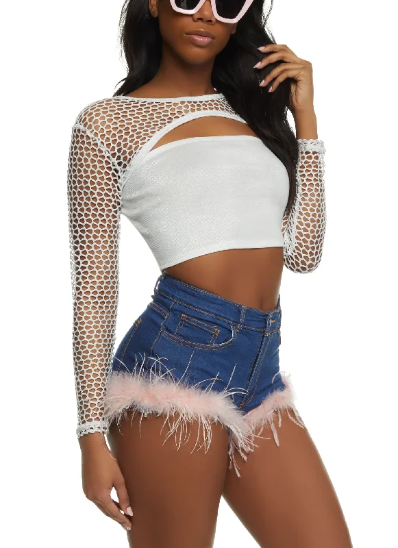 Lurex Fishnet Long Sleeve Crop Top and Tube Top