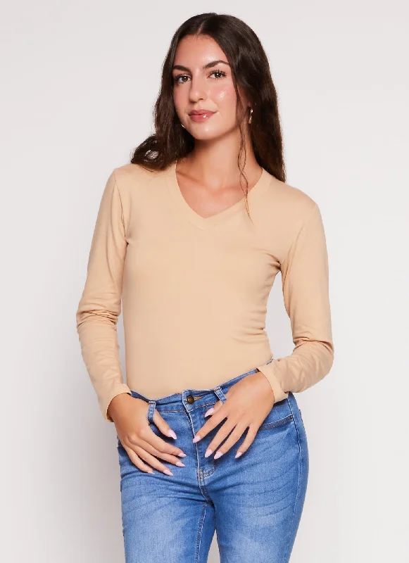 Basic V Neck Long Sleeve T Shirt