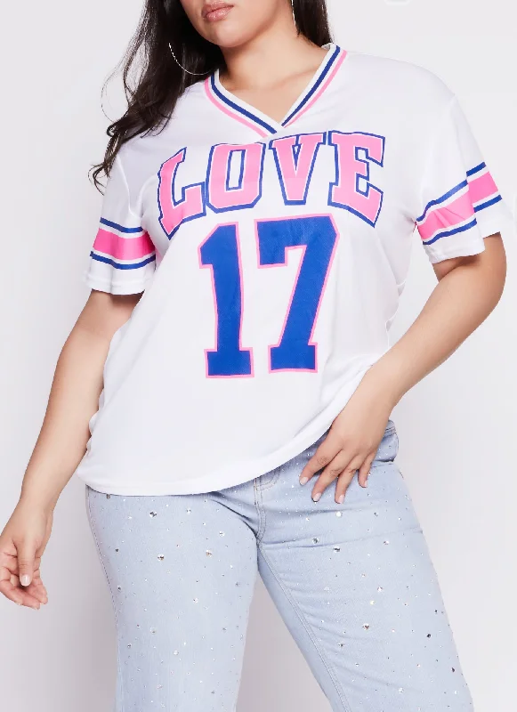 Plus Size Love 17 V Neck Football Jersey