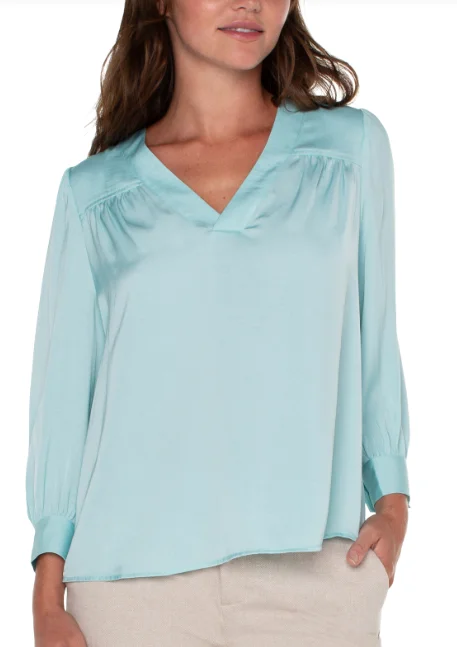 Ava V Neck Pastel Turquoise Blouse