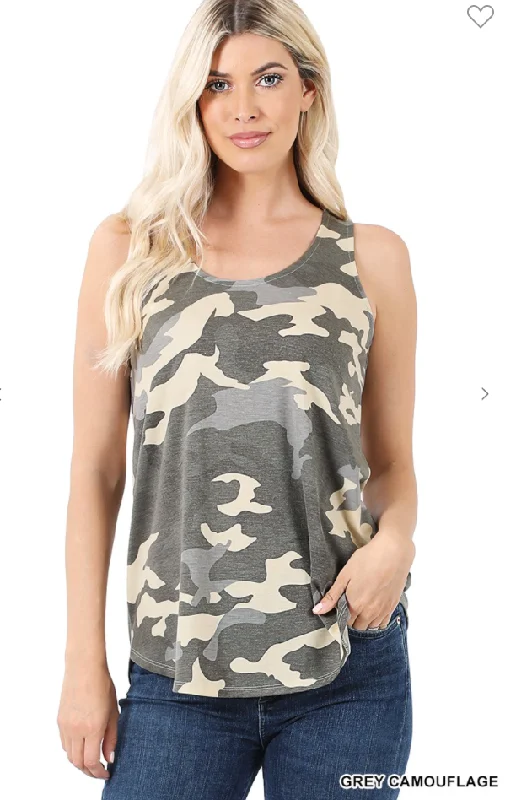 Camo Sleeveless Round Neck Top - 2 Colors