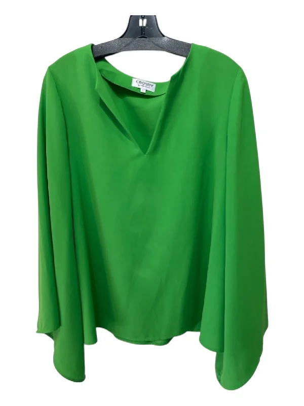 Crosby Size L Green Polyester V Neck Long Bell Sleeve Top