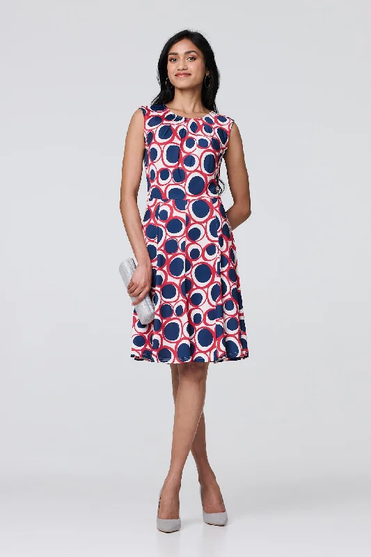 Abstract Sleeveless Knee Length Dress