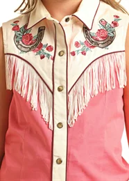 Girls Retro Pink Fringe Sleeveless Shirt