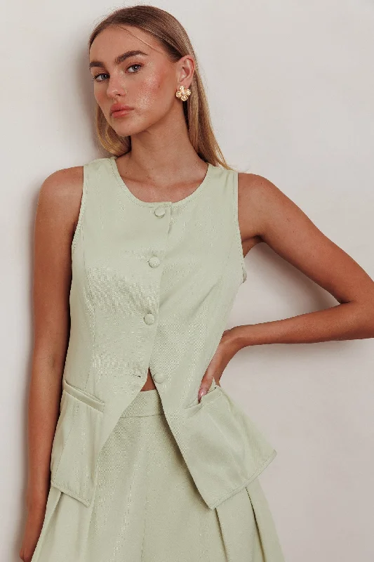 Janna Sleeveless Buttoned Top Sage