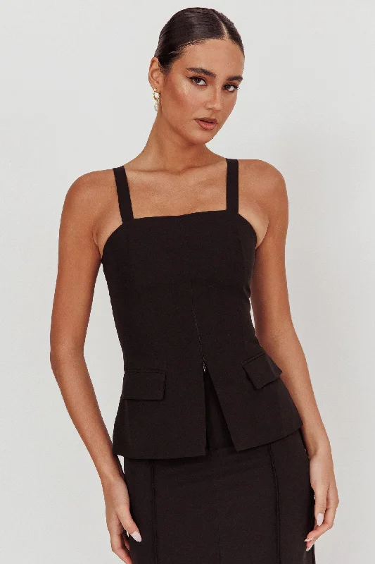 Like I Do Front Zip Sleeveless Top Black