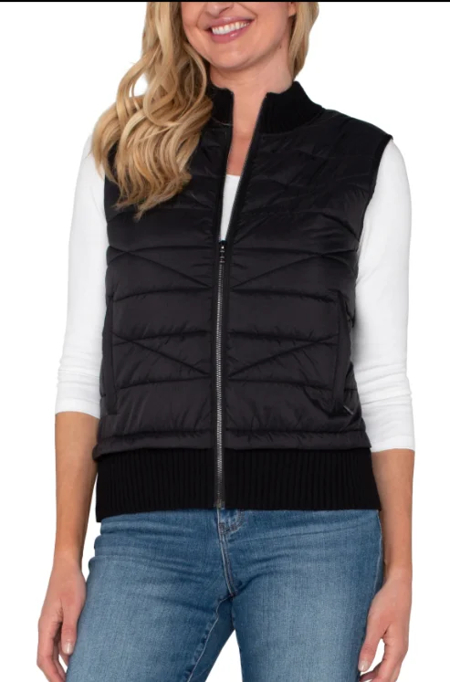 Liverpool Black Sleeveless Quilted Zip Up Vest