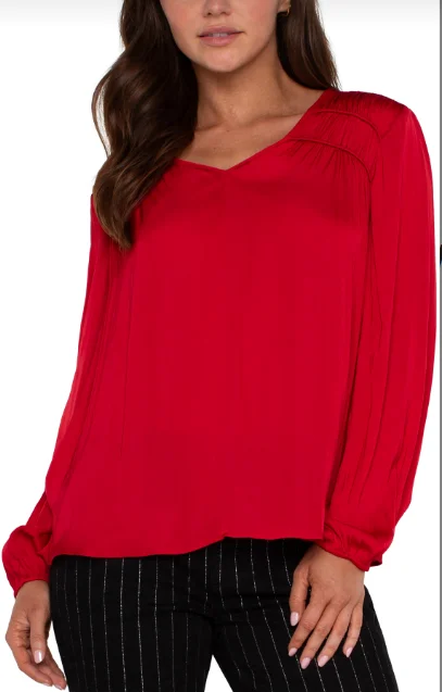 Liverpool Tango Red Long Sleeve V Neck Blouse