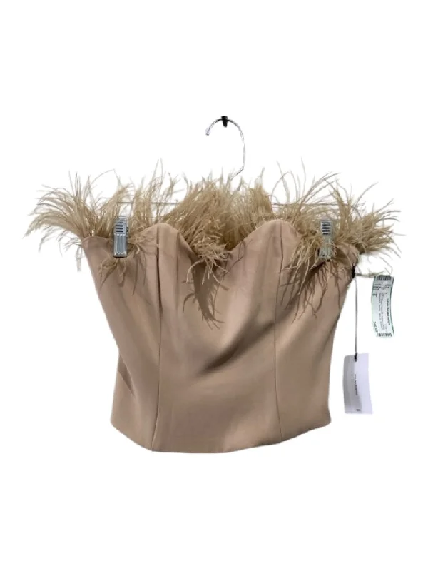 LPA Size S Beige Polyester Ostrich Feathers Sleeveless Boning Back Zip Top