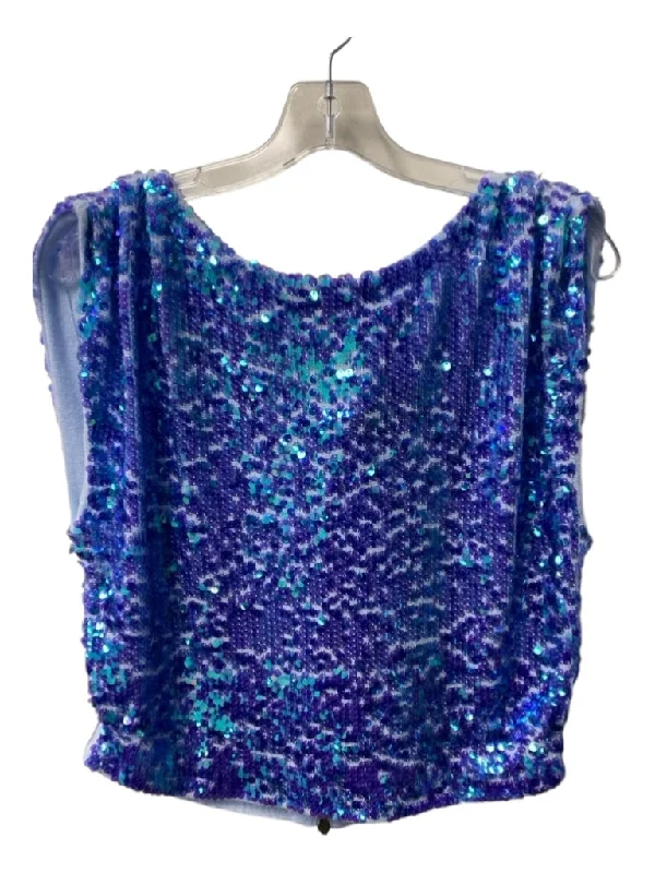 Pilcro Size S Blue Wool Blend Boat Neck Back Zip Sleeveless Sequin Top