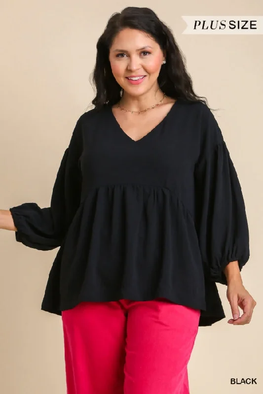 Plus Size Umgee V-neck babydoll in black