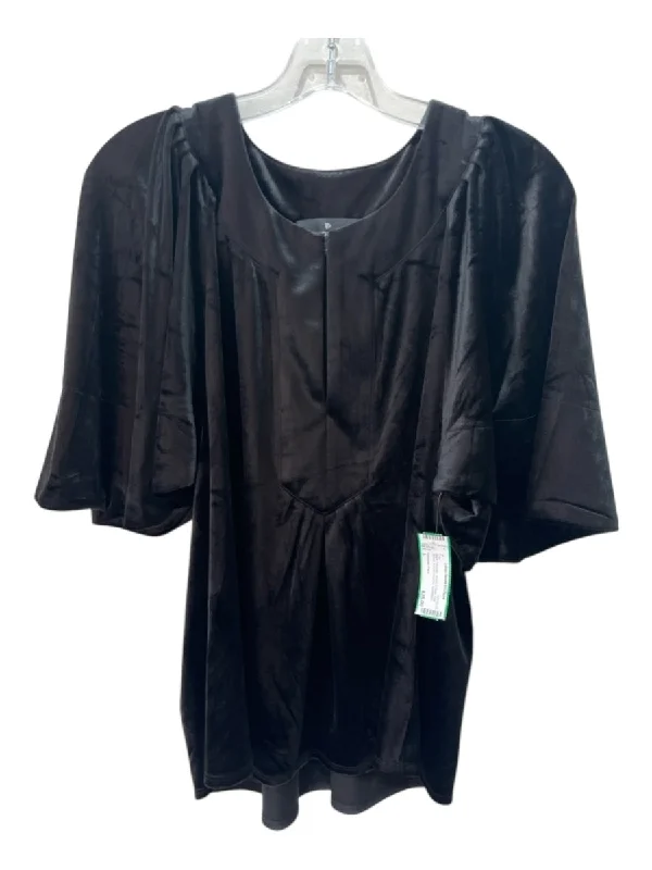 Pomander Place Size L Black Polyester Velvet V Neck Half Sleeve Top