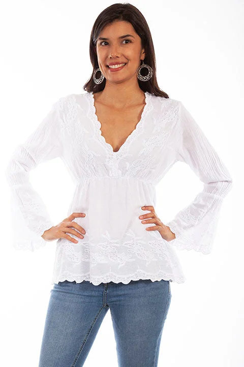 Cantina White Peruvian Cotton  V Neck Blouse