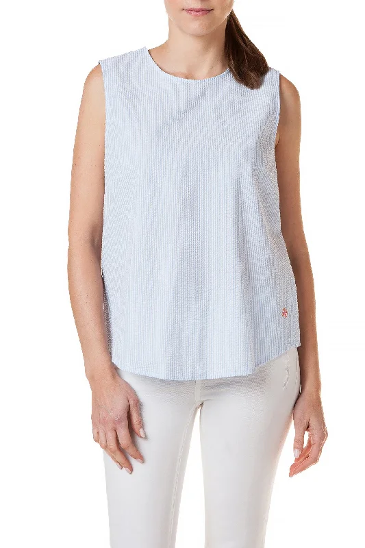 Sleeveless Top Blue Seersucker