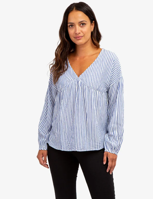 STRIPE POETIC V-NECK TOP