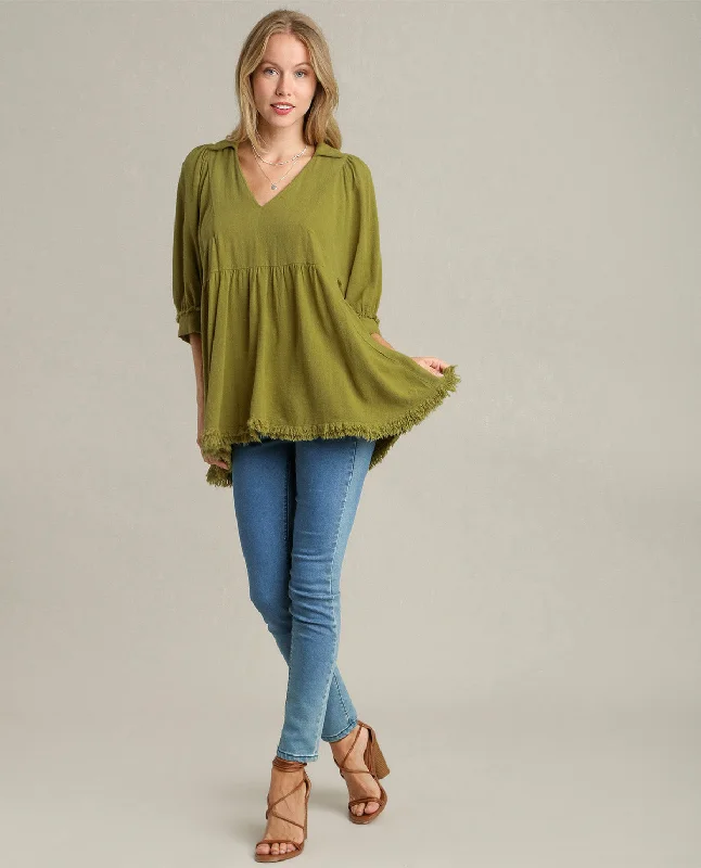 V-Neck Babydoll Linen Top