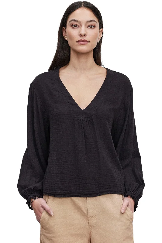 Velvet Naomi V-neck Top in Black