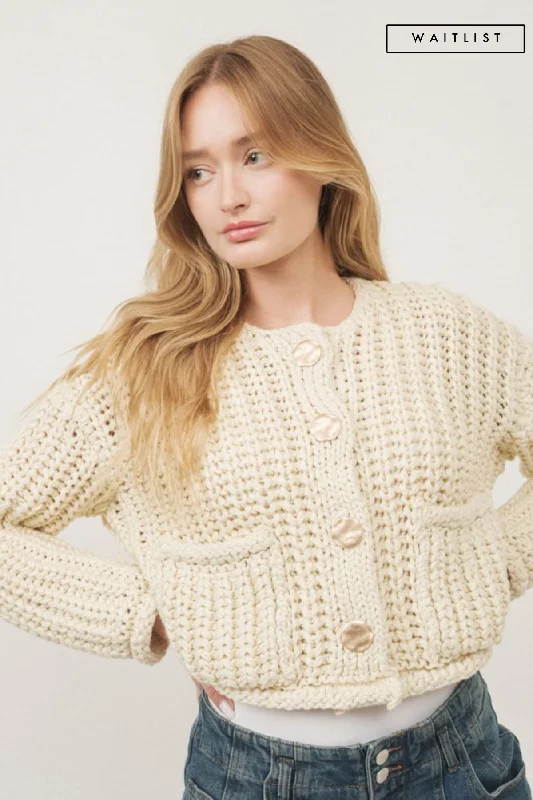 Waitlist 11/4 ♥ Billie Long Sleeve Chunky Knit Cropped Cardigan Cream