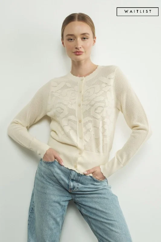 Waitlist 11/5 ♥ Carolyn Long Sleeve Sheer Flower Netted Cardigan Cream