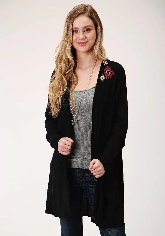 Roper Womens Black Rayon/Nylon Western Embroidery Cardigan