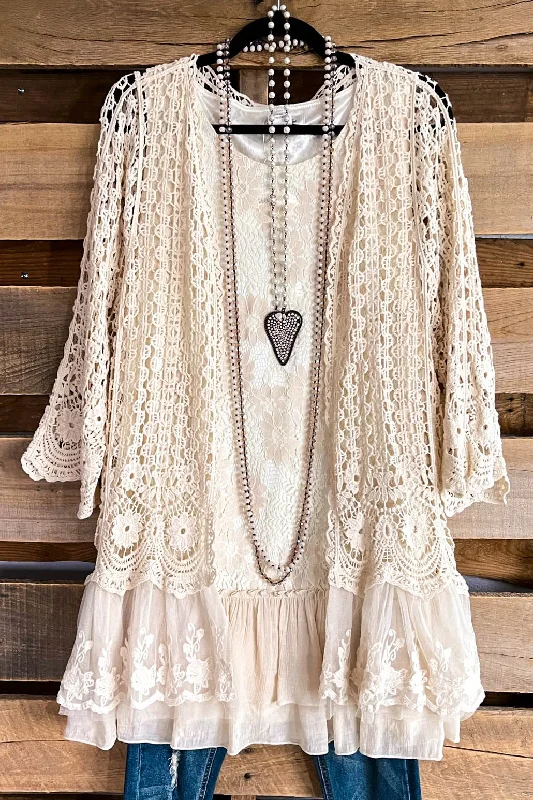 AHB EXCLUSIVE: Sweet and Tender Crochet Cardigan - Beige - 100% COTTON