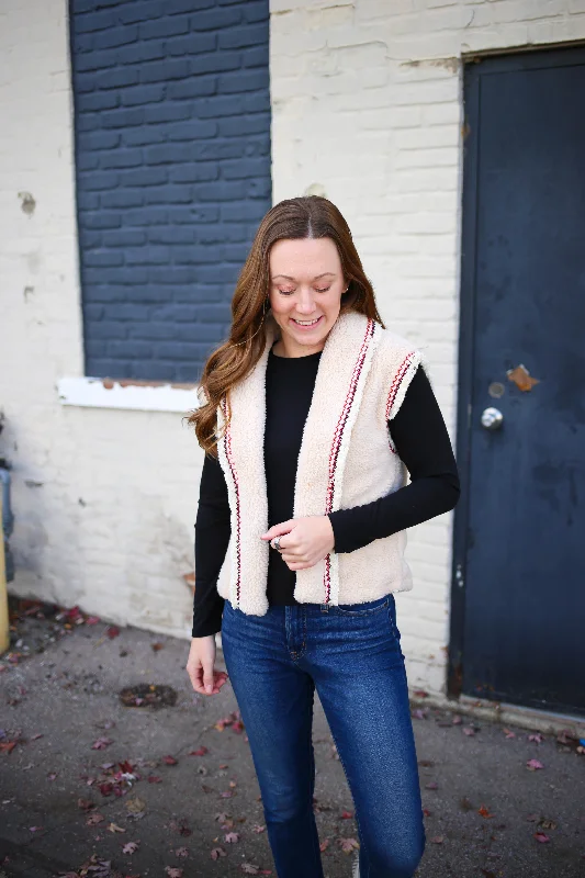 Cream Sherpa Sleeveless Vest | Boutique Elise | Paige