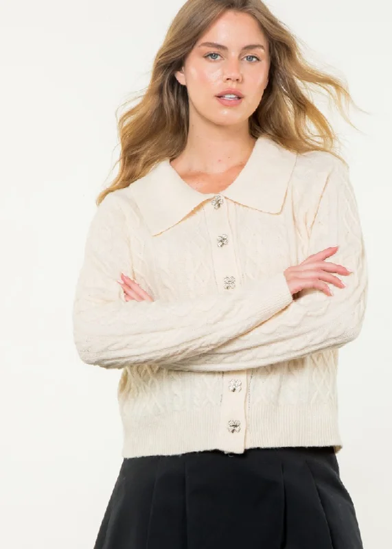 THML Pearl Cardigan- Creme