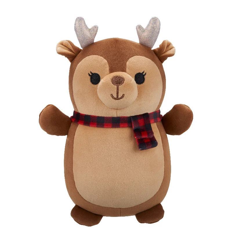 Christmas Squishmallow HugMees Darla the Brown Reindeer with Plaid Scarf 10" Stuffed Plush by Jazwares