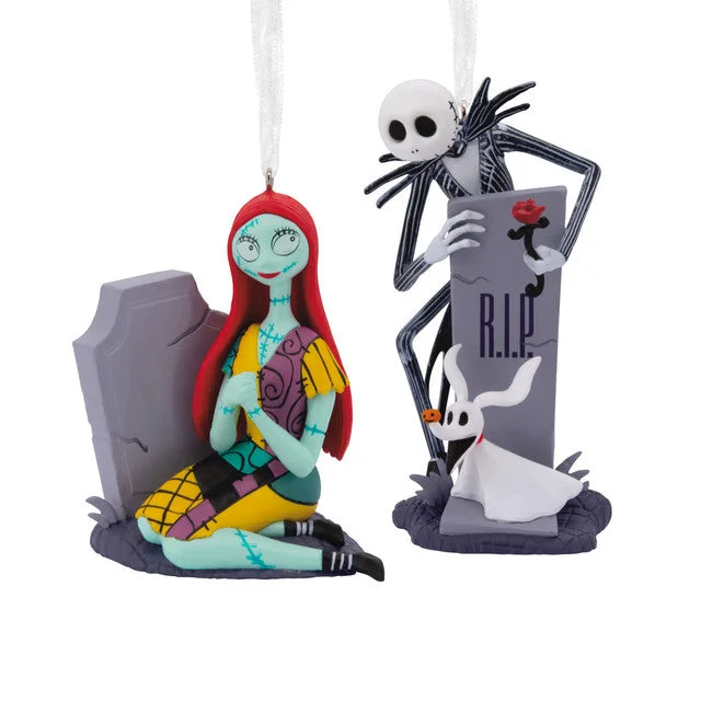 Hallmark Disney Tim Burton's The Nightmare Before Christmas Jack and Sally With Tombstones Hallmark Ornaments, Set of 2