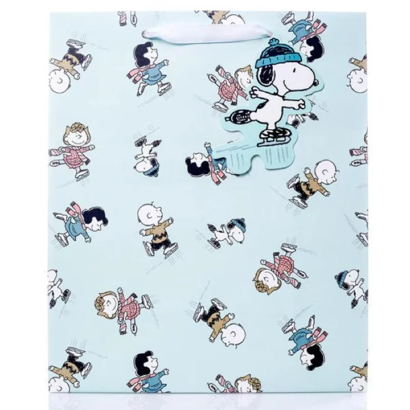 Peanuts Snoopy Skating Pattern Large Holiday Gift Bag