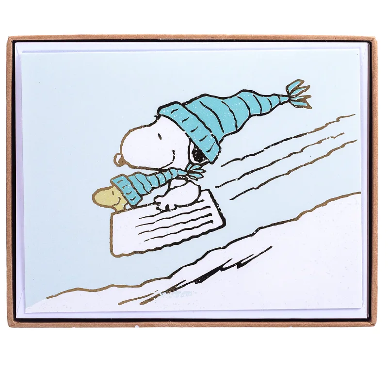 Snoopy & Woodstock Sledding Peanuts Holiday Blank Cards Box of 15