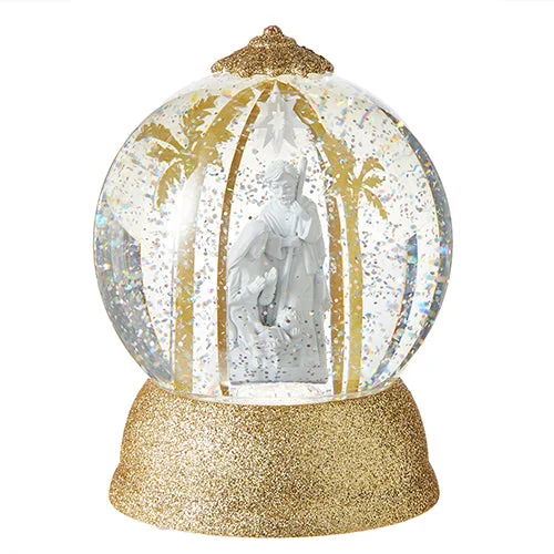 Christmas Spinning Nativity Holy Family Light Up Glitter Water Globe 6.25"