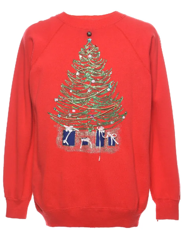 Christmas Tree Print Sweatshirt - L